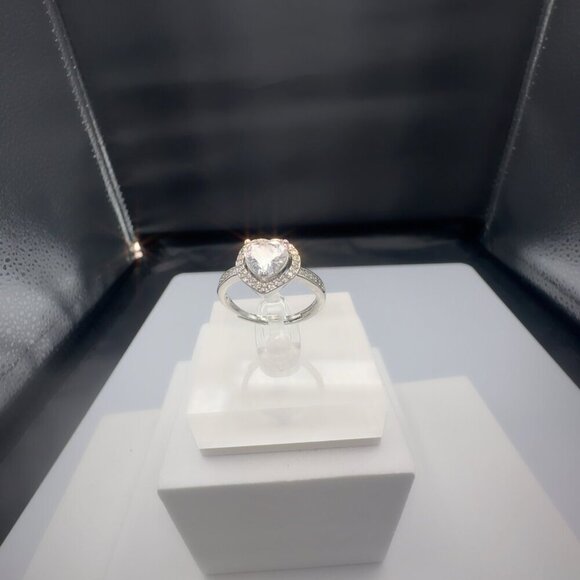 Silver Heart Cut Stone Ring with Pave - Picture 14 of 15